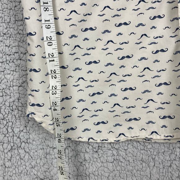Cactus Man Button Shirt L Slim Fit White Blue Short Sleeve Mustaches Handlebar - Picture 10 of 12